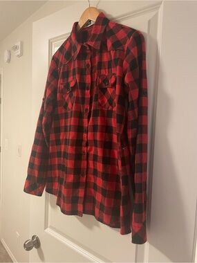 Red and Black Plaid Button-Down Shirt